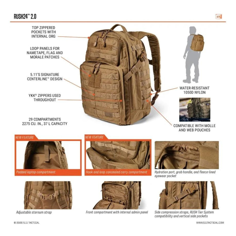 5.11 Tactical Rush24 2.0 Backpack 37L (MultiCam) KLL-5-565641691SZ