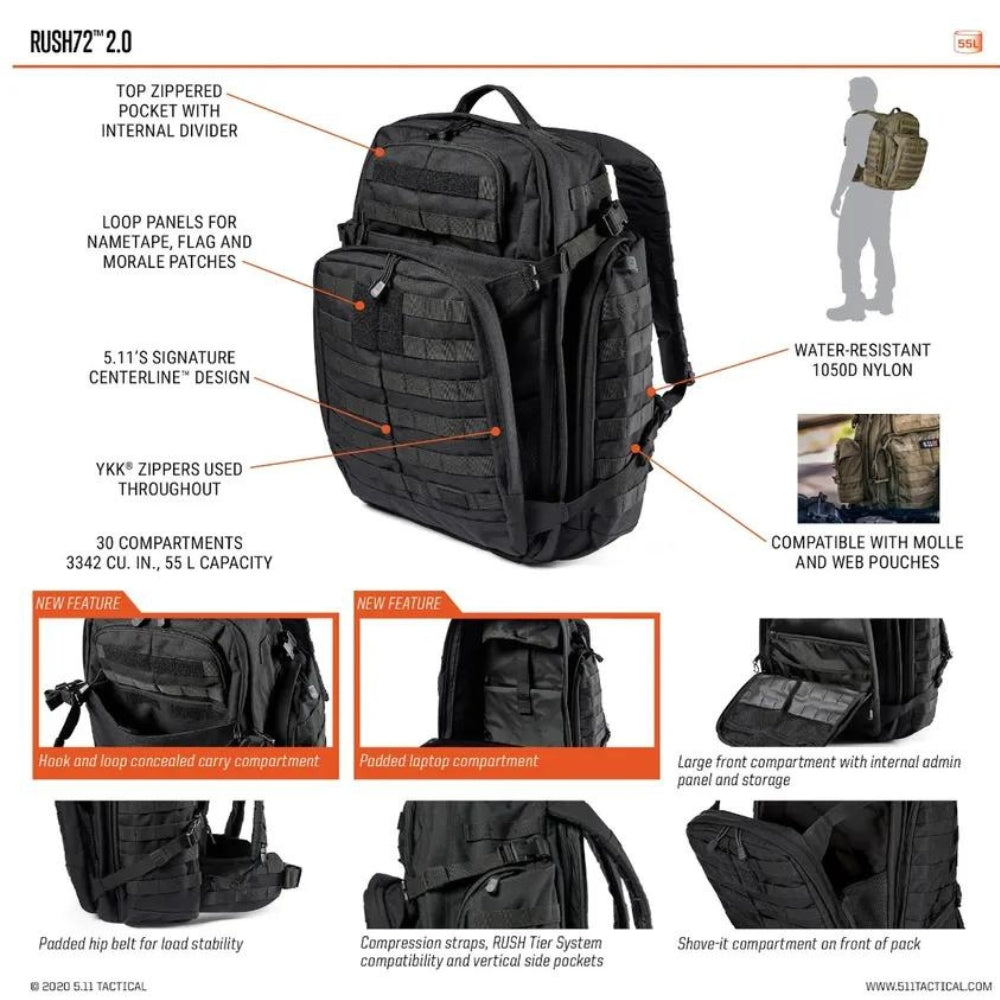 5.11 Tactical Rush72 2.0 Backpack 55L (Kangaroo) | KLL-5-565651341SZ