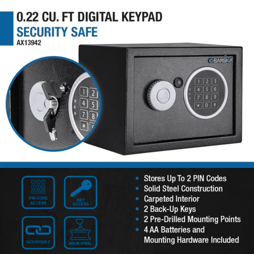 Barska 0.22 Cu. ft Digital Keypad Security Safe | All Security Equipment
