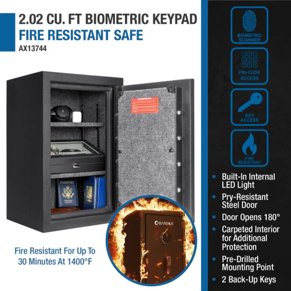 Barska 2.02 Cu. ft Biometric Keypad Fire Resistant Safe | All Security Equipment