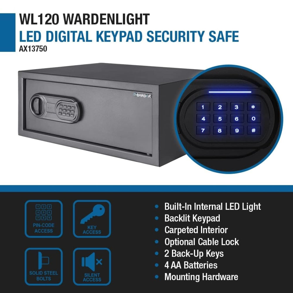 Barska AX13750 WL120 WardenLight 1.2 Cu. ft Digital Keypad Safe with Interior LED Light | All Security Equipment