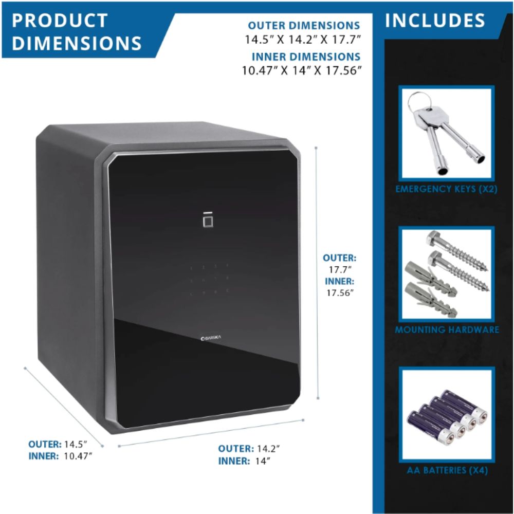 Barska Obsidian 1.15 Cu. ft 9-User Touchscreen Biometric Keypad Security Safe | All Security Equipment