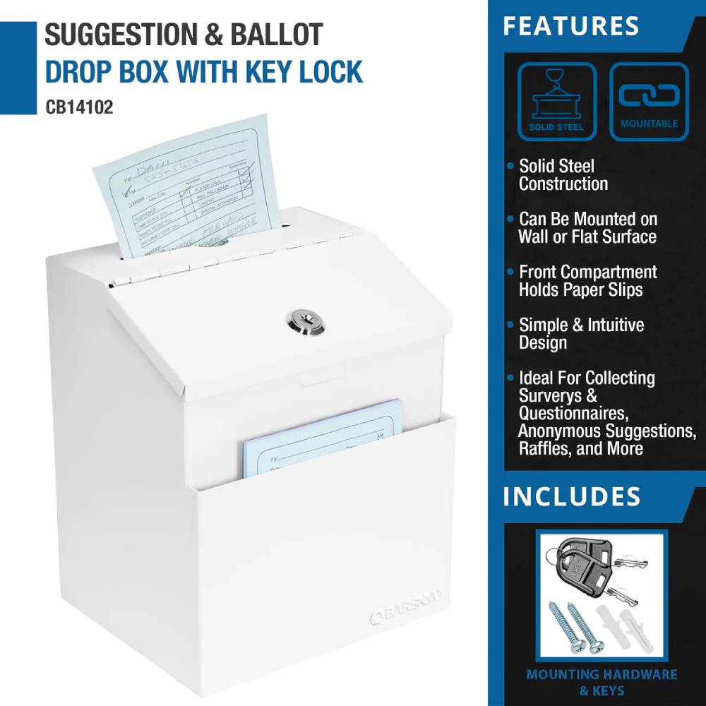 Barska CB14102 Suggestion & Ballot Drop Box with Paper Holder & Key Lock | ASE