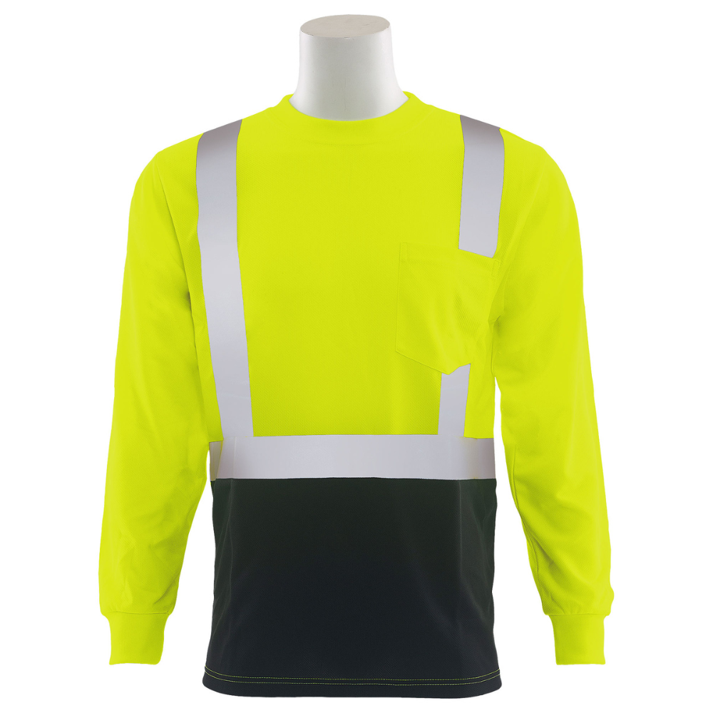 ERB Safety 9007SB Class 2 Long Sleeved T-Shirt with Black Bottom (Lime)