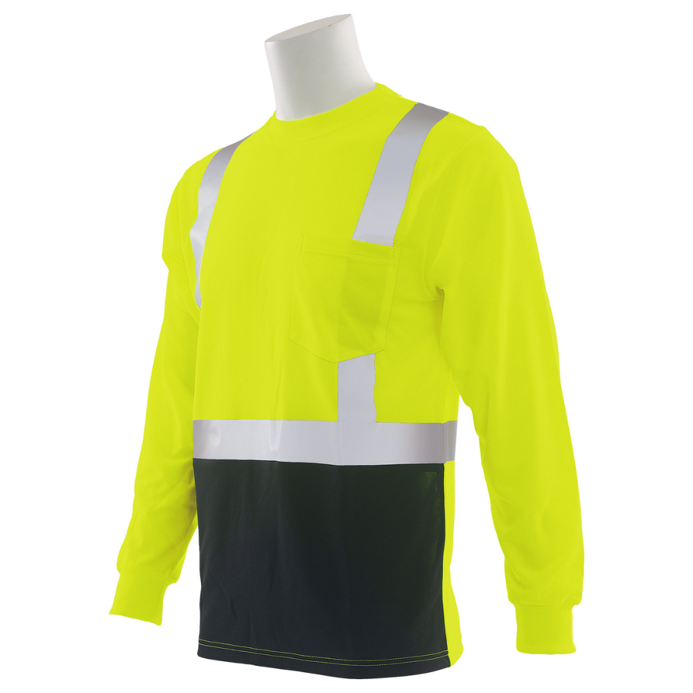 ERB Safety 9007SB Class 2 Long Sleeved T-Shirt with Black Bottom (Lime)