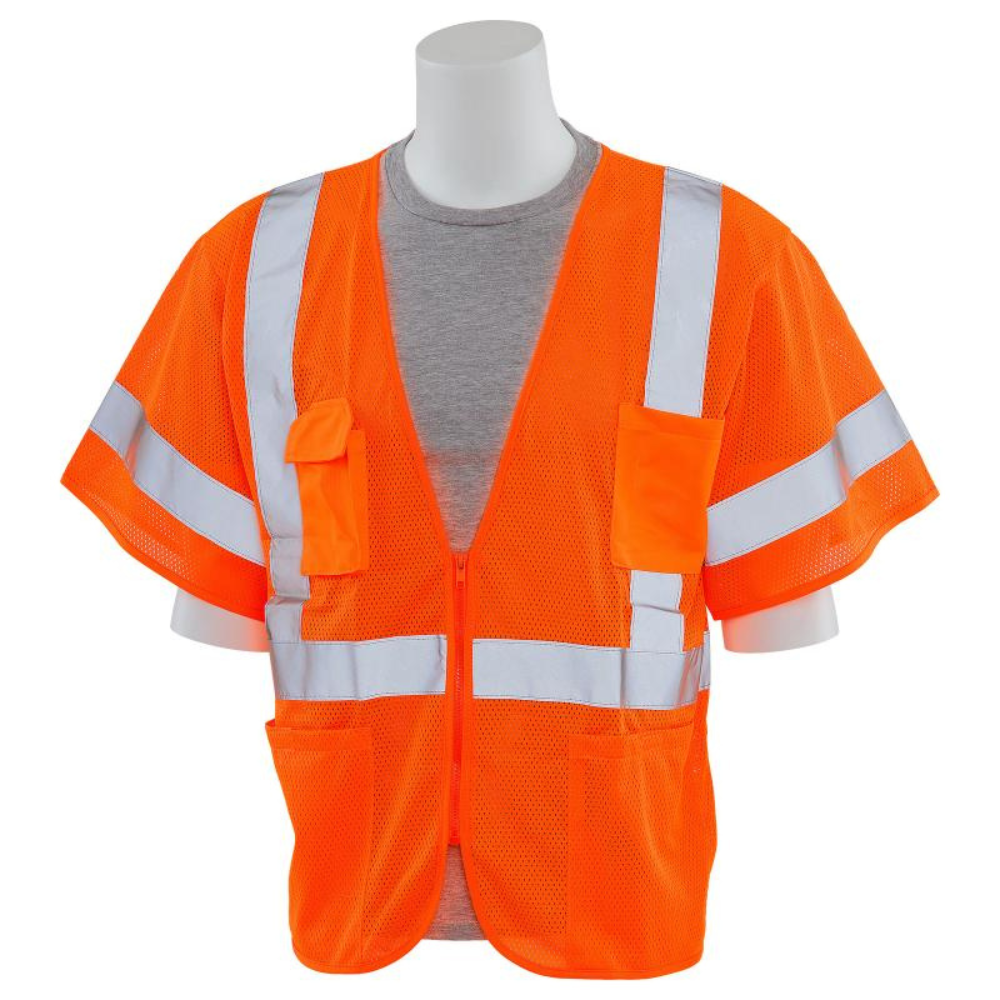 ERB Safety S663P Type R, Class 3 Mesh Zip Front Safety Vest (Orange)