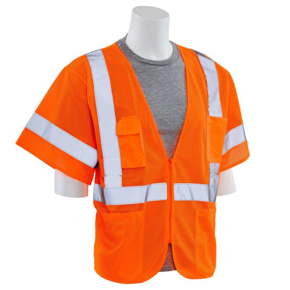 ERB Safety S663P Type R, Class 3 Mesh Zip Front Safety Vest (Orange)