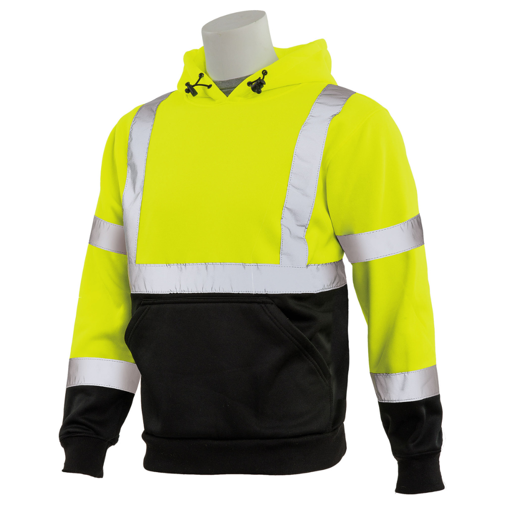 ERB Safety W376B Pullover Hoodie Black Bottom Sweatshirt (Lime)