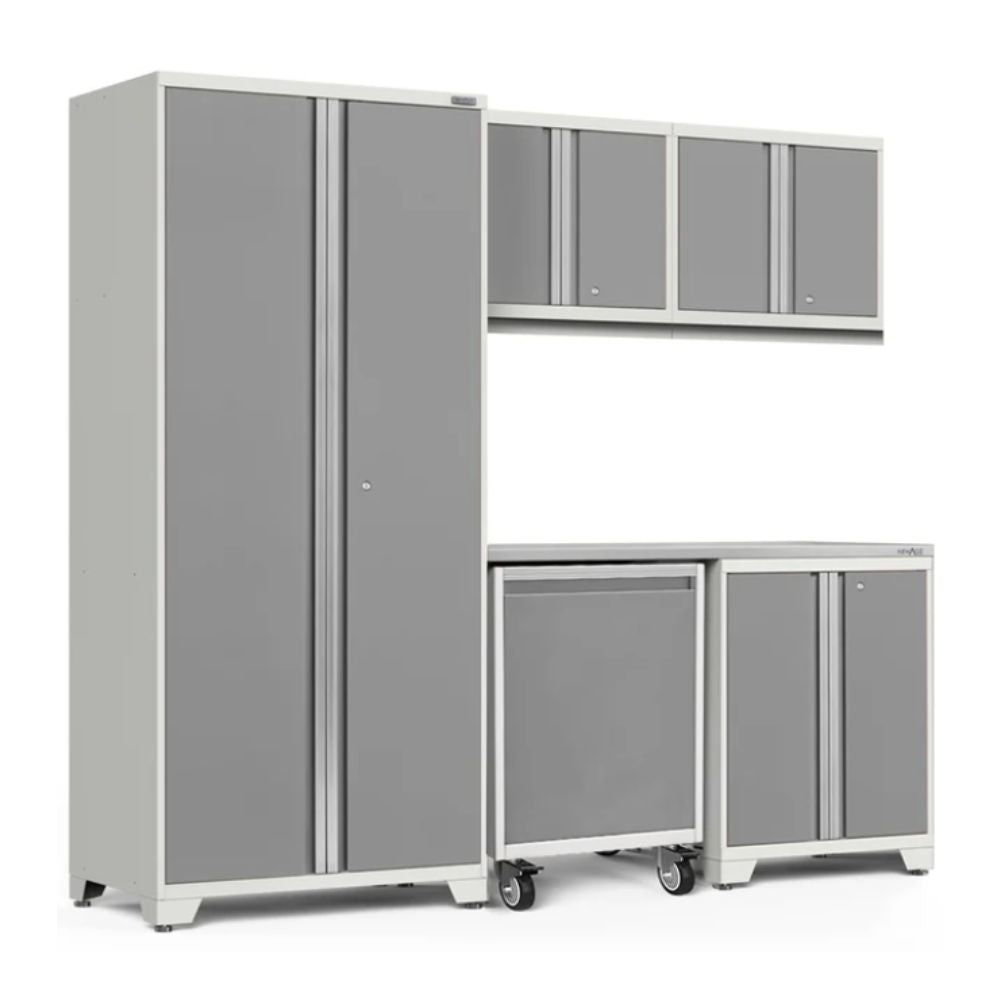 NewAge Pro Series 6pc Cabinet Set Platinum Base, Locker & Utility Cart