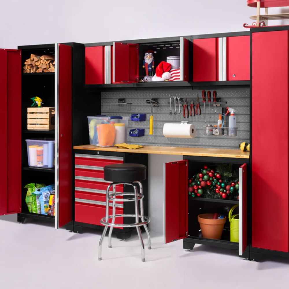 NewAge Pro Series 7 Piece Cabinet Set (Black Frame with Red Door)