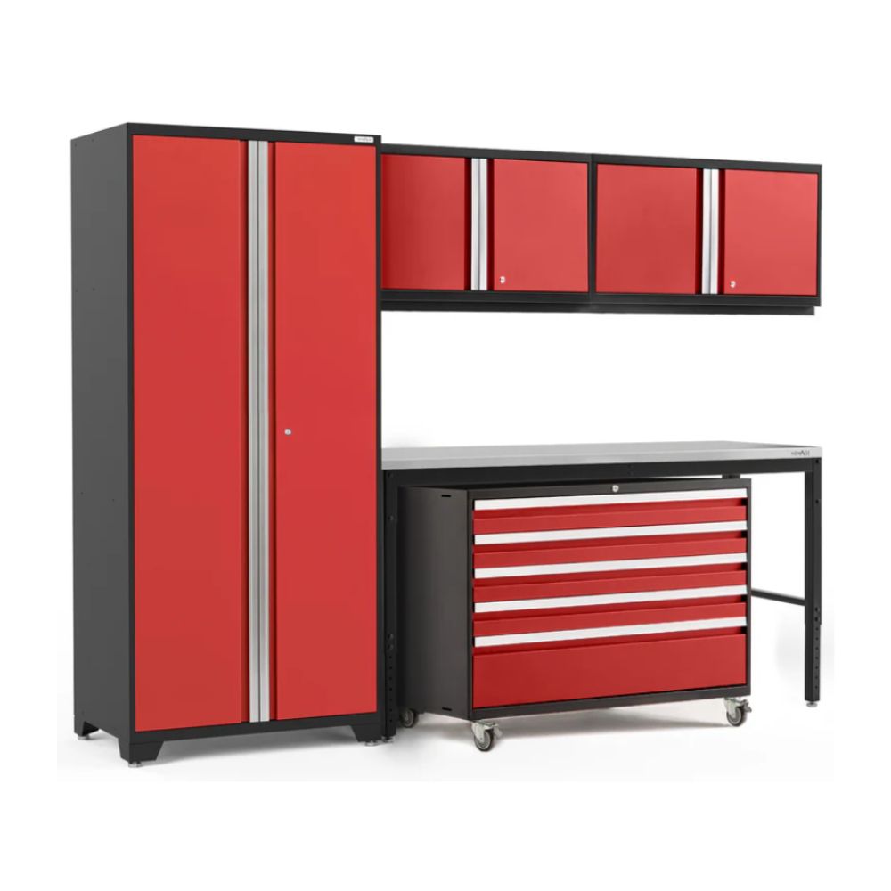 NewAge Products Pro Series 5 Piece Cabinet Set Black Frame/Red Door