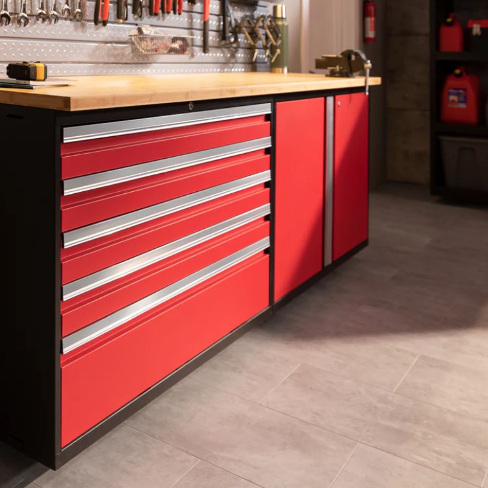NewAge Products Pro Series 5 Piece Cabinet Set Black Frame/Red Door