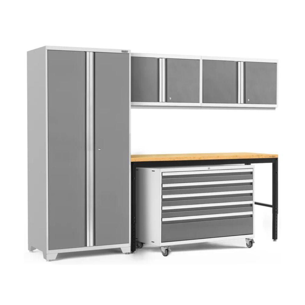 NewAge Products Pro Series 5 Piece Cabinet Set White Frame with Platinum Door