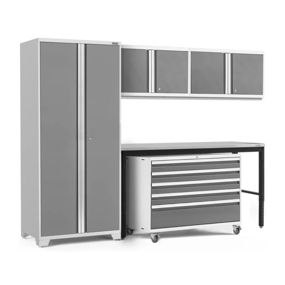 NewAge Products Pro Series 5 Piece Cabinet Set White Frame with Platinum Door