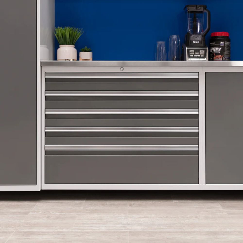 NewAge Products Pro Series 5 Piece Cabinet Set White Frame with Platinum Door