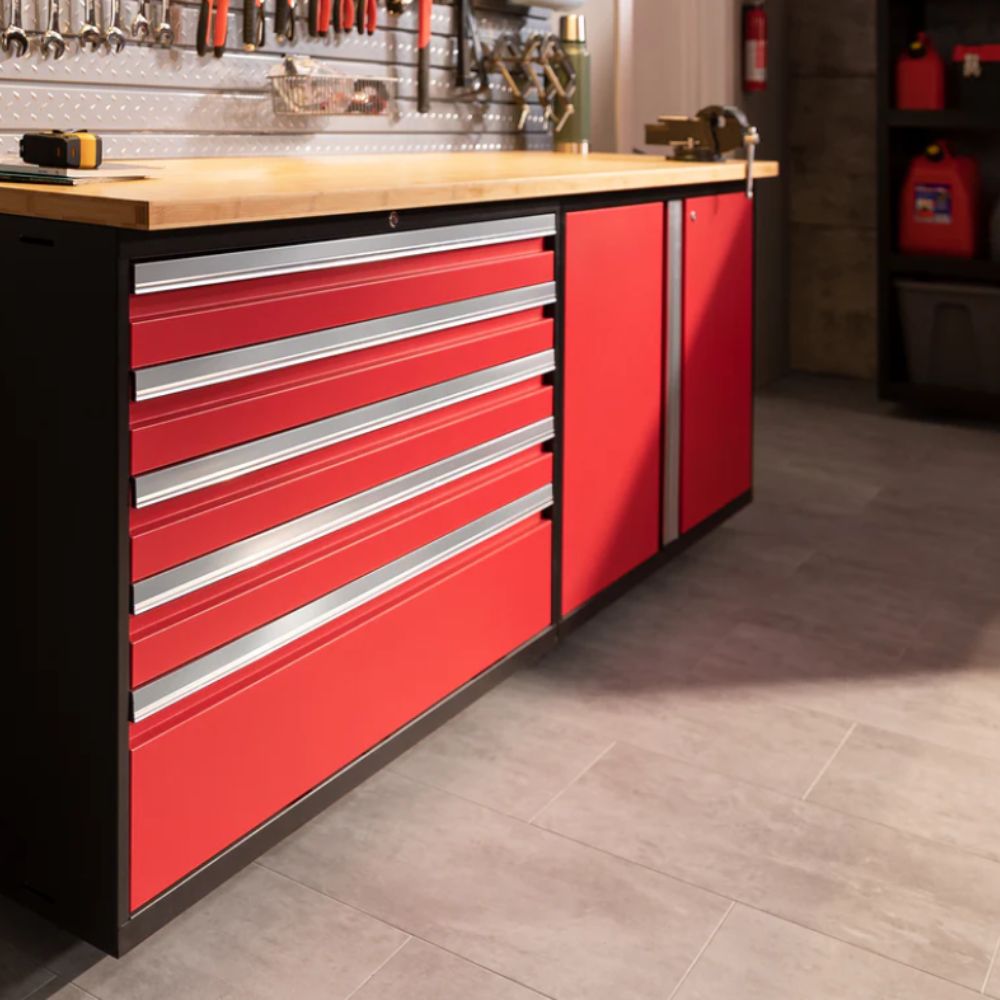 NewAge Products Pro Series 9 Piece Cabinet Set - Black Frame/Red Door