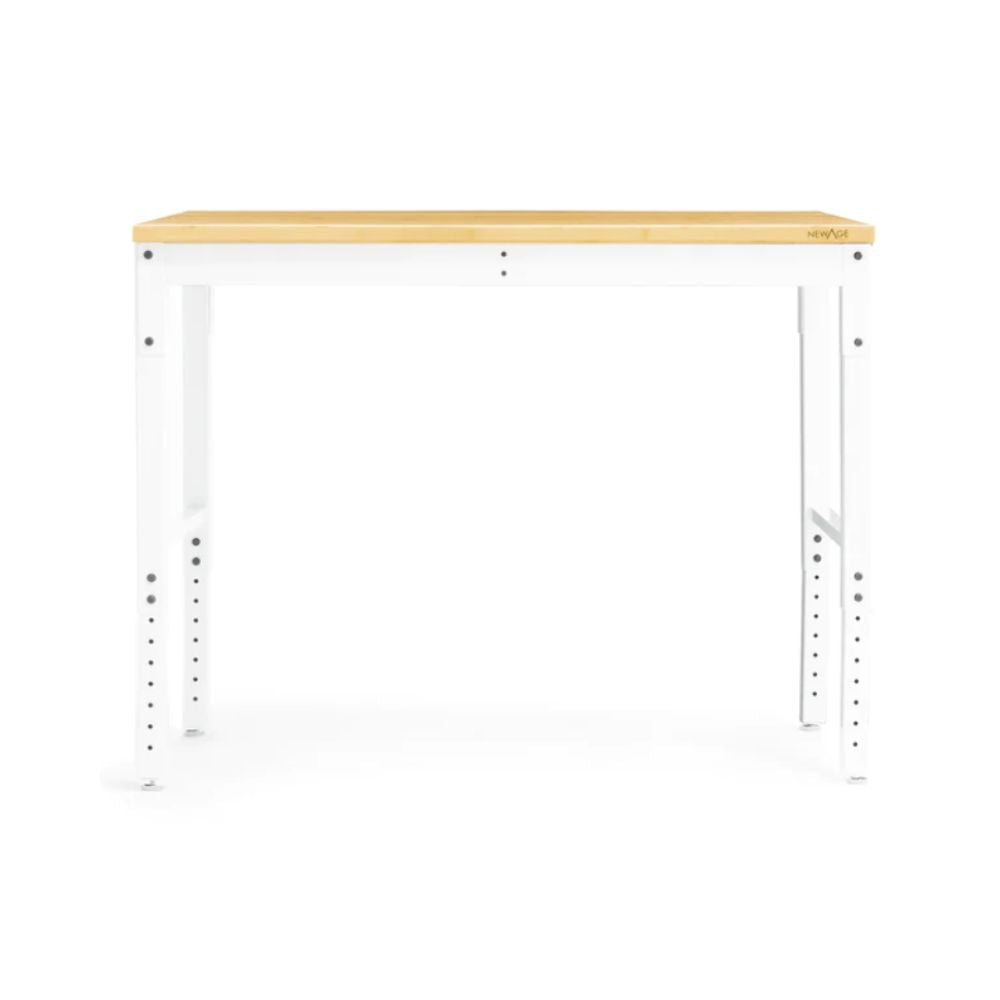 NewAge Pro Series Adjustable Height Workbench White w/ Bamboo Worktop