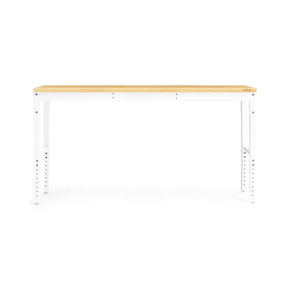 NewAge Pro Series Adjustable Height Workbench White w/ Bamboo Worktop