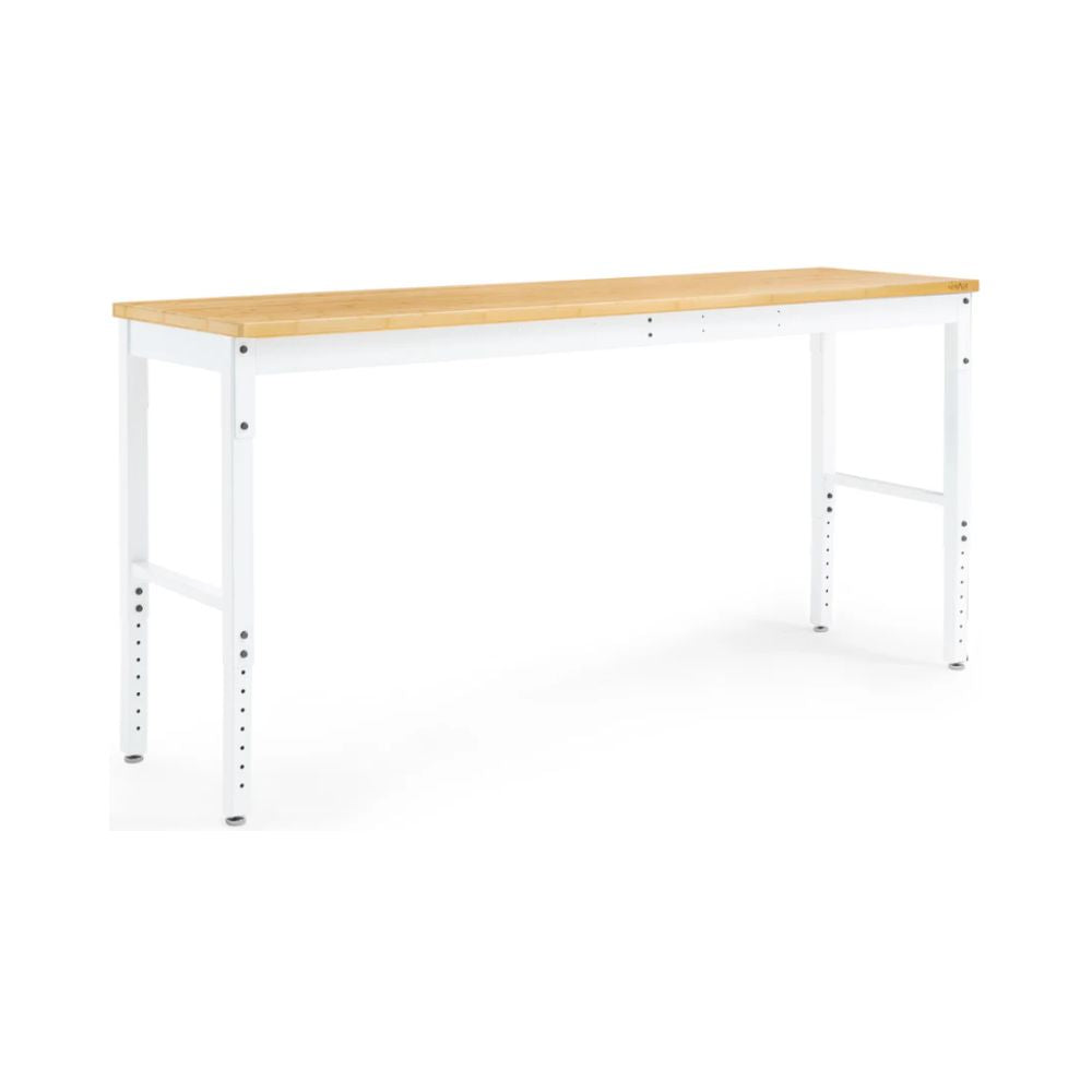 NewAge Pro Series Adjustable Height Workbench White w/ Bamboo Worktop