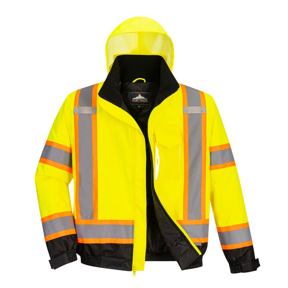 Portwest CA160 - Hi-Vis X Back Contrast Tape Winter Bomber Jacket (Yellow/Black)