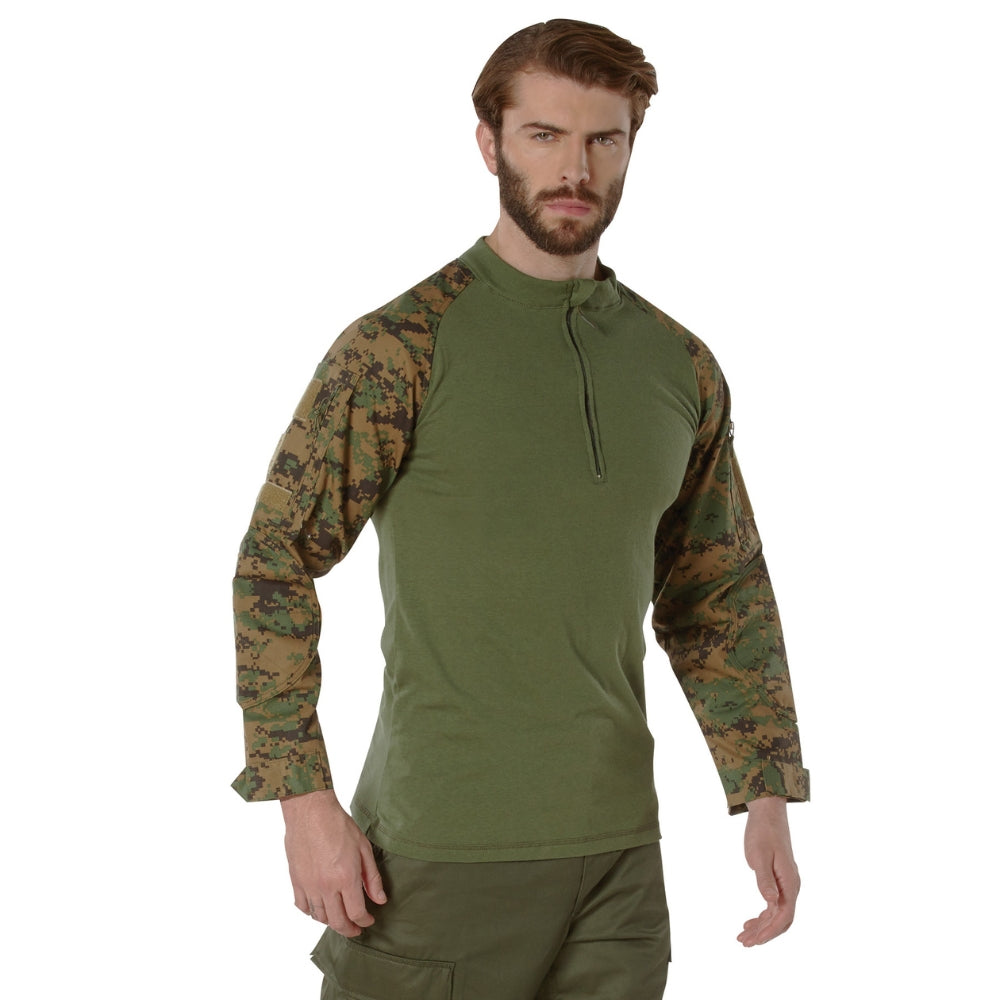 Rothco 1/4 Zip Tactical Airsoft Combat Shirt (Woodland Digital Camo) - 1