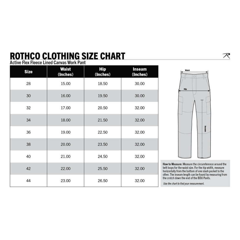 Rothco Active Flex Fleece Lined Canvas Work Pants (Work Brown) - 12