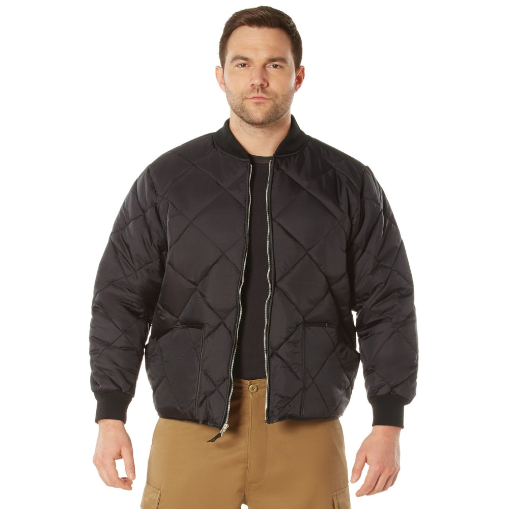 Rothco Diamond Nylon Quilted Flight Jacket (Black) - 1