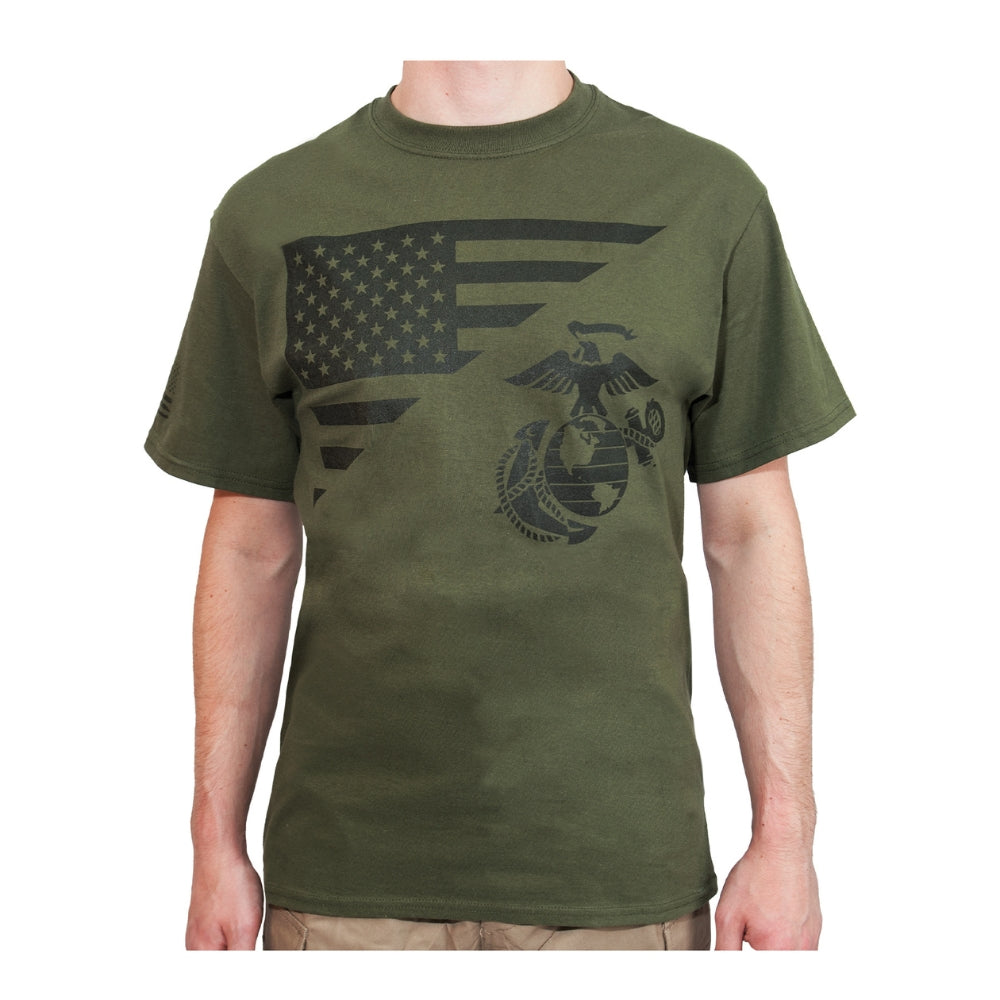 Rothco US Flag USMC Eagle, Globe, & Anchor T Shirt (Olive Drab)
