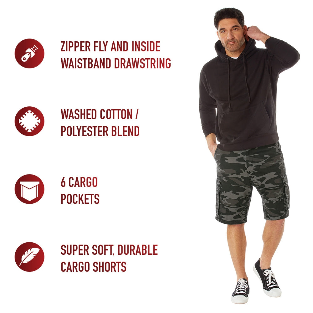 Rothco Vintage Camo Paratrooper Cargo Shorts (Black Camo) - 6