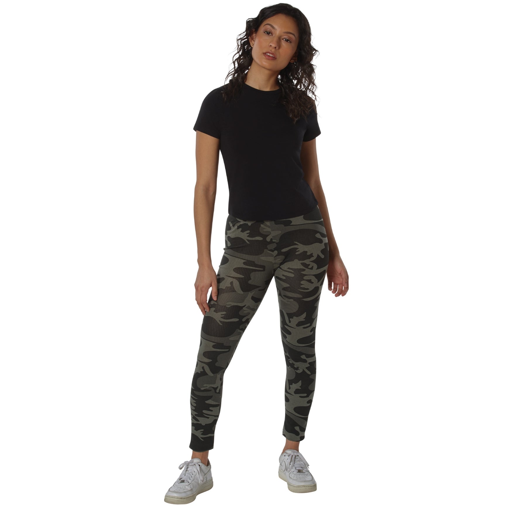 Rothco Womens Workout Performance Camo Leggings With Pockets (Black Camo) - 1