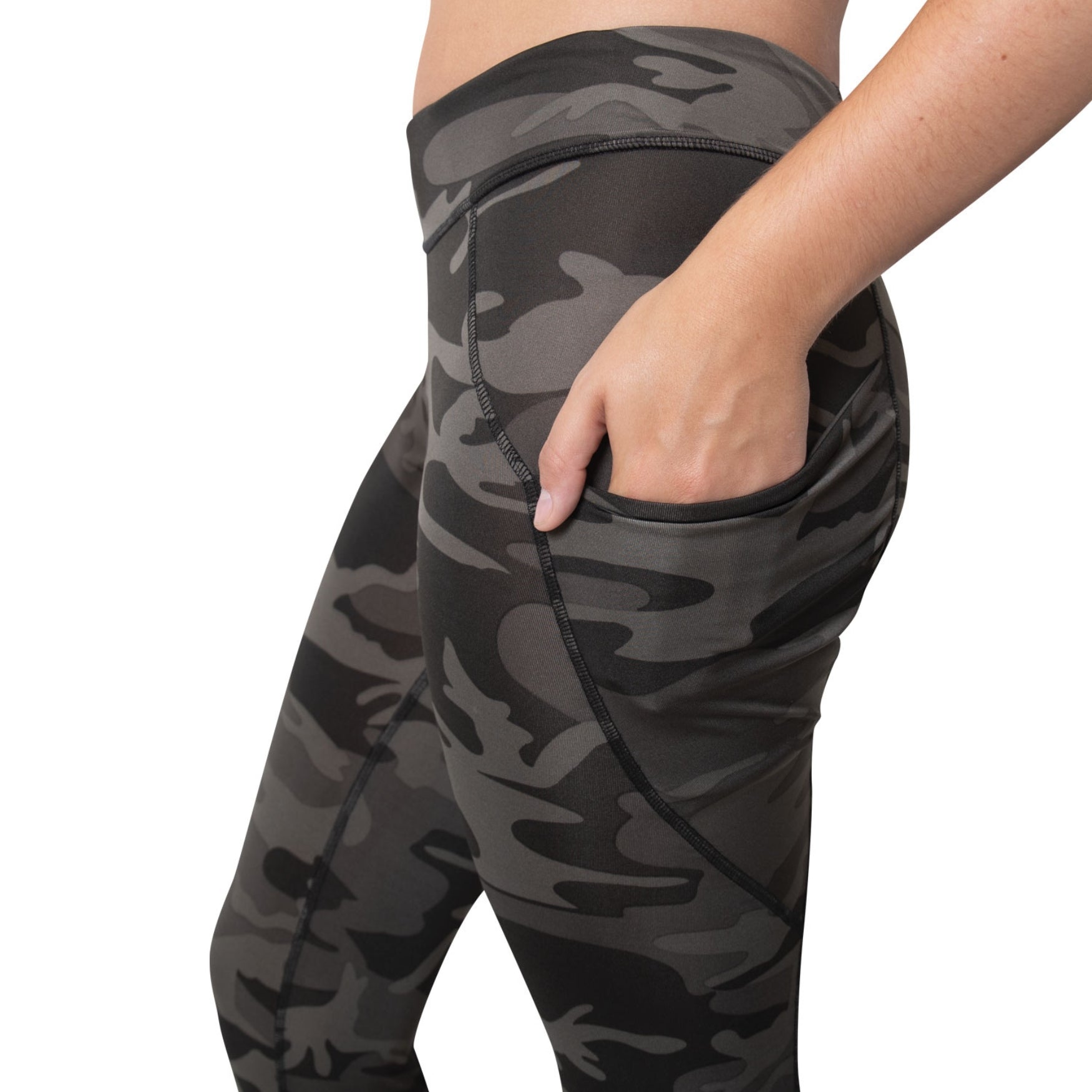 Rothco Womens Workout Performance Camo Leggings With Pockets (Black Camo) - 4