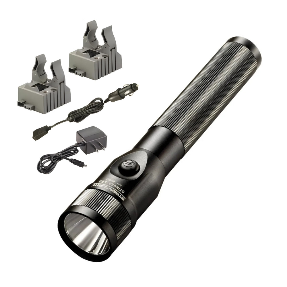 Streamlight Stinger® LED Flashlight with AC/DC Steady Charger and 2 Holders (Black)