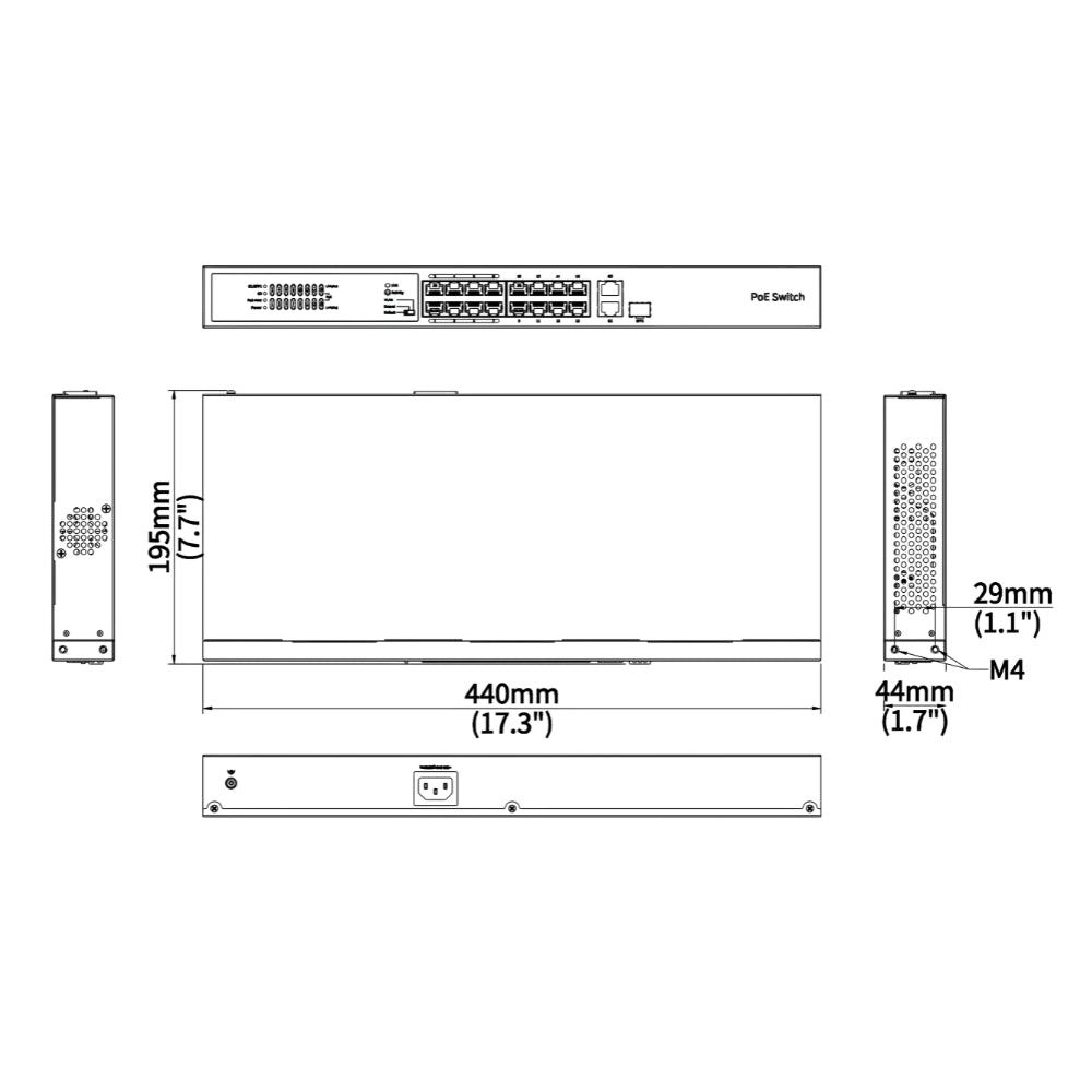UNV NSW2020-16T1GT1GC-POE-IN 16-Port Unmanaged Ethernet PoE Switch (225W) | All Security Equipment