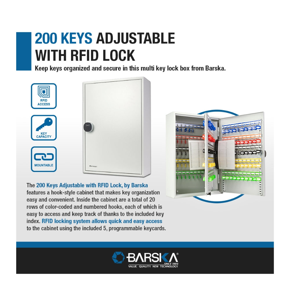 Barska 200 Keys Adjustable Key Cabinet with RFID Lock CB13716