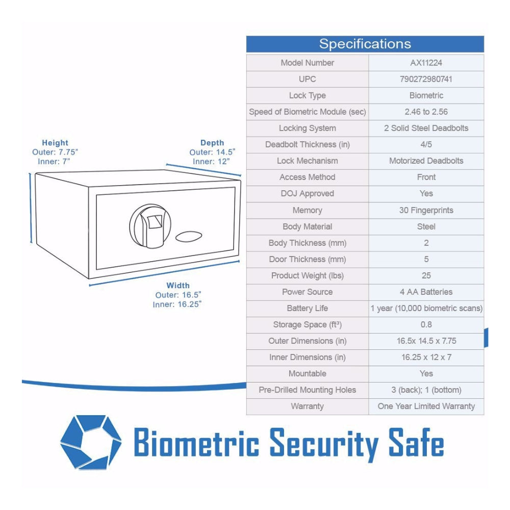 Barska Biometric Security Safe with Fingerprint Lock AX11224