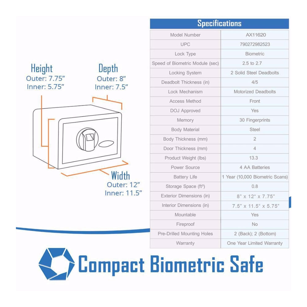 Barska Compact Biometric Security Safe with Fingerprint Lock AX11620