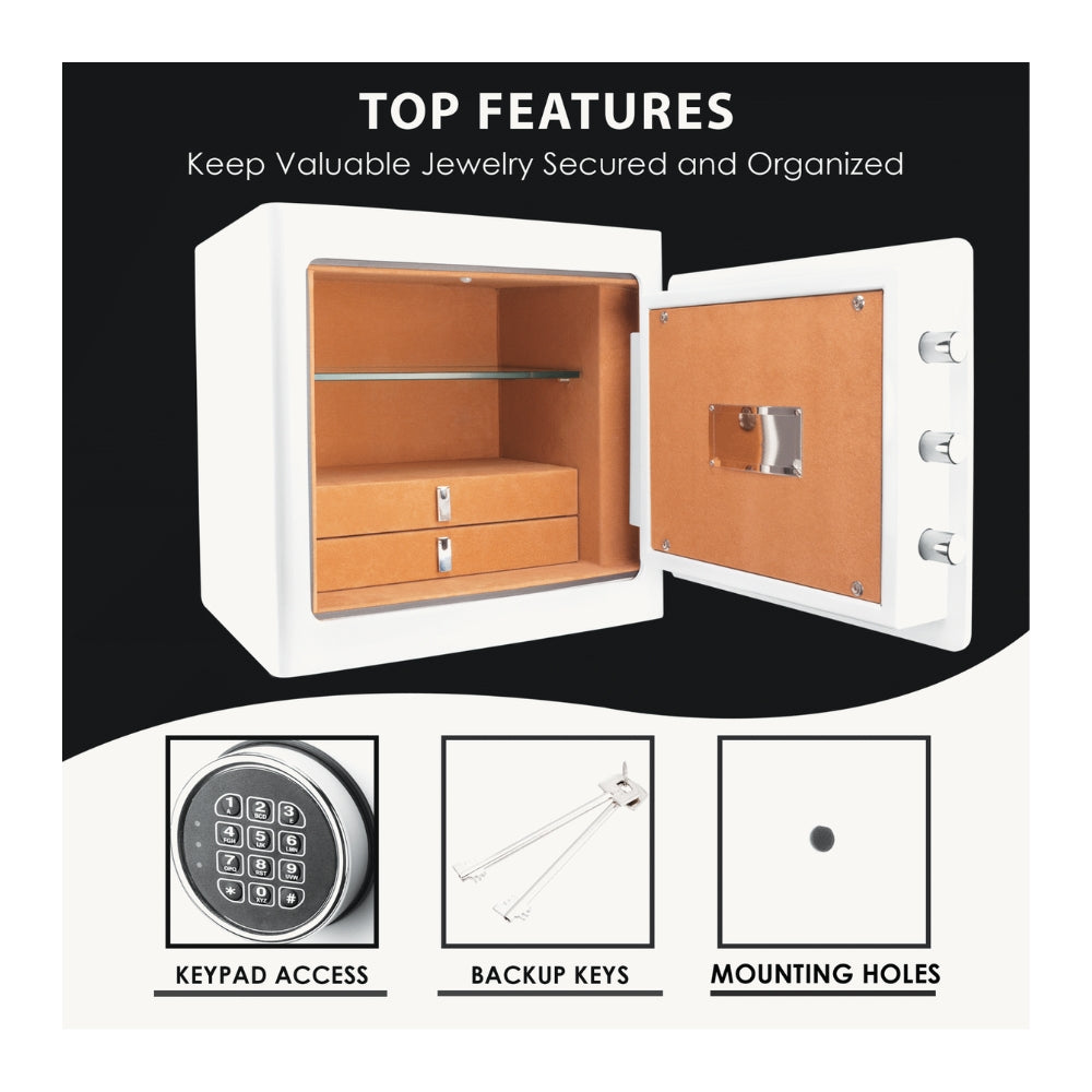 Barska White Keypad Jewelry Safe Tan Interior AX13104