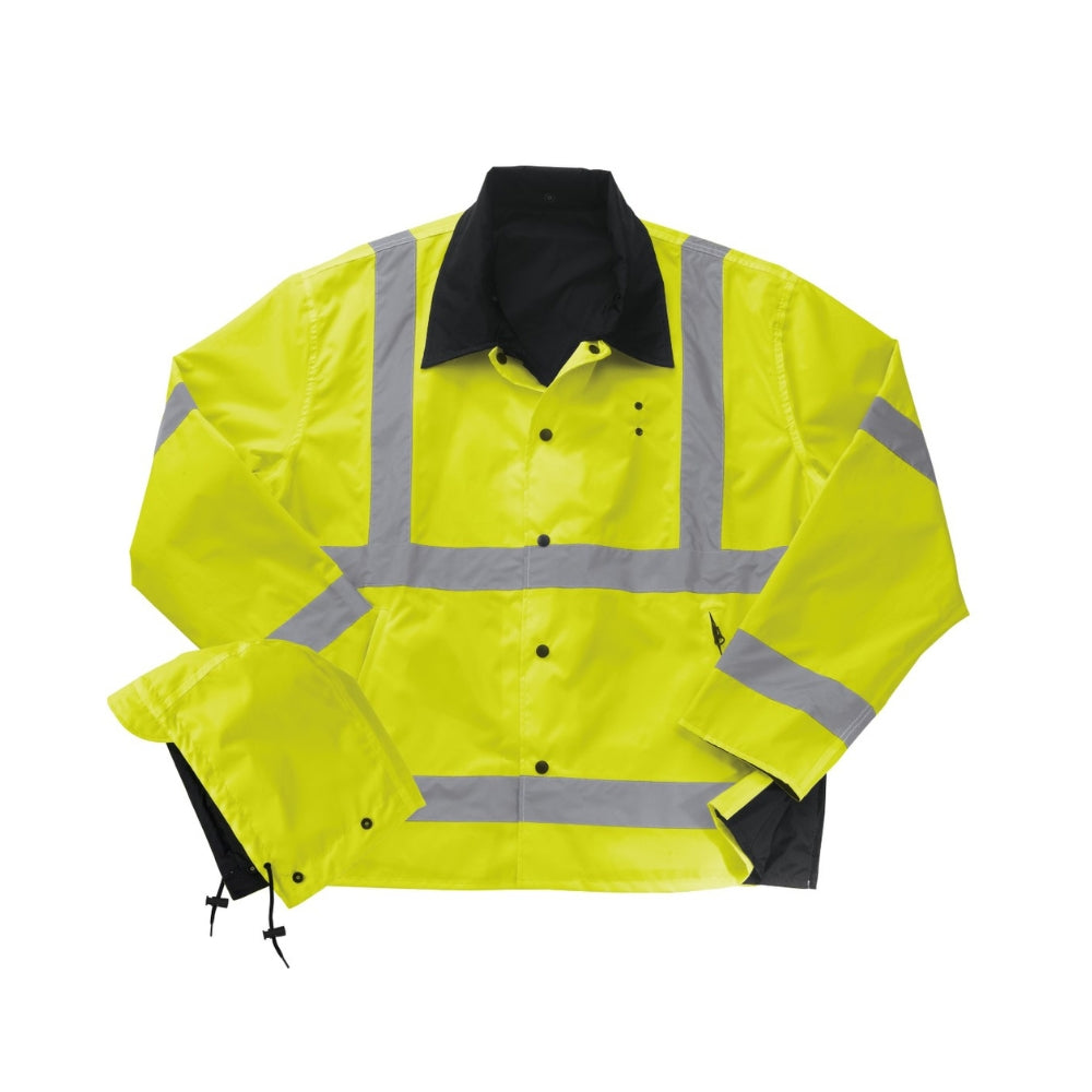 police rain gear Liberty Uniform ANSI 3, Reversible Police Rain Jacket with Hood in Yellow/Black | Size: 2XL