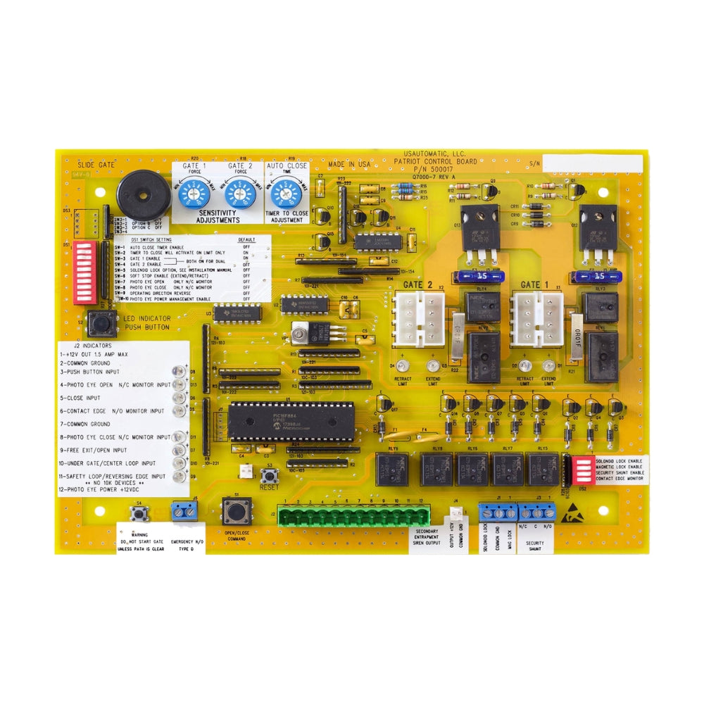 USAutomatic Patriot Slide Gate Operator Replacement Control Board 500017 (YELLOW) UL325 Compliant