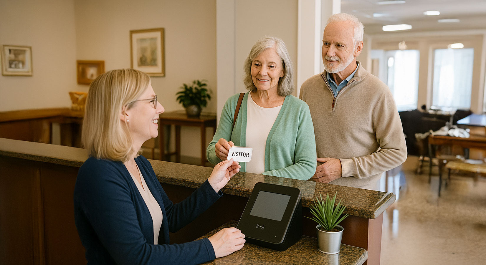 Secure entry senior living solutions: Keycard, biometric, and visitor verification systems designed to protect residents in assisted living facilities.