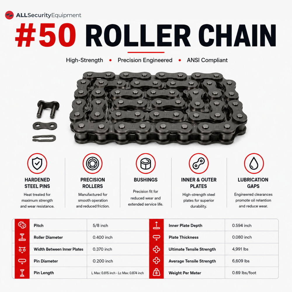 ASE #50 Single Strand Roller Chain 10 ft. | All Security Equipment