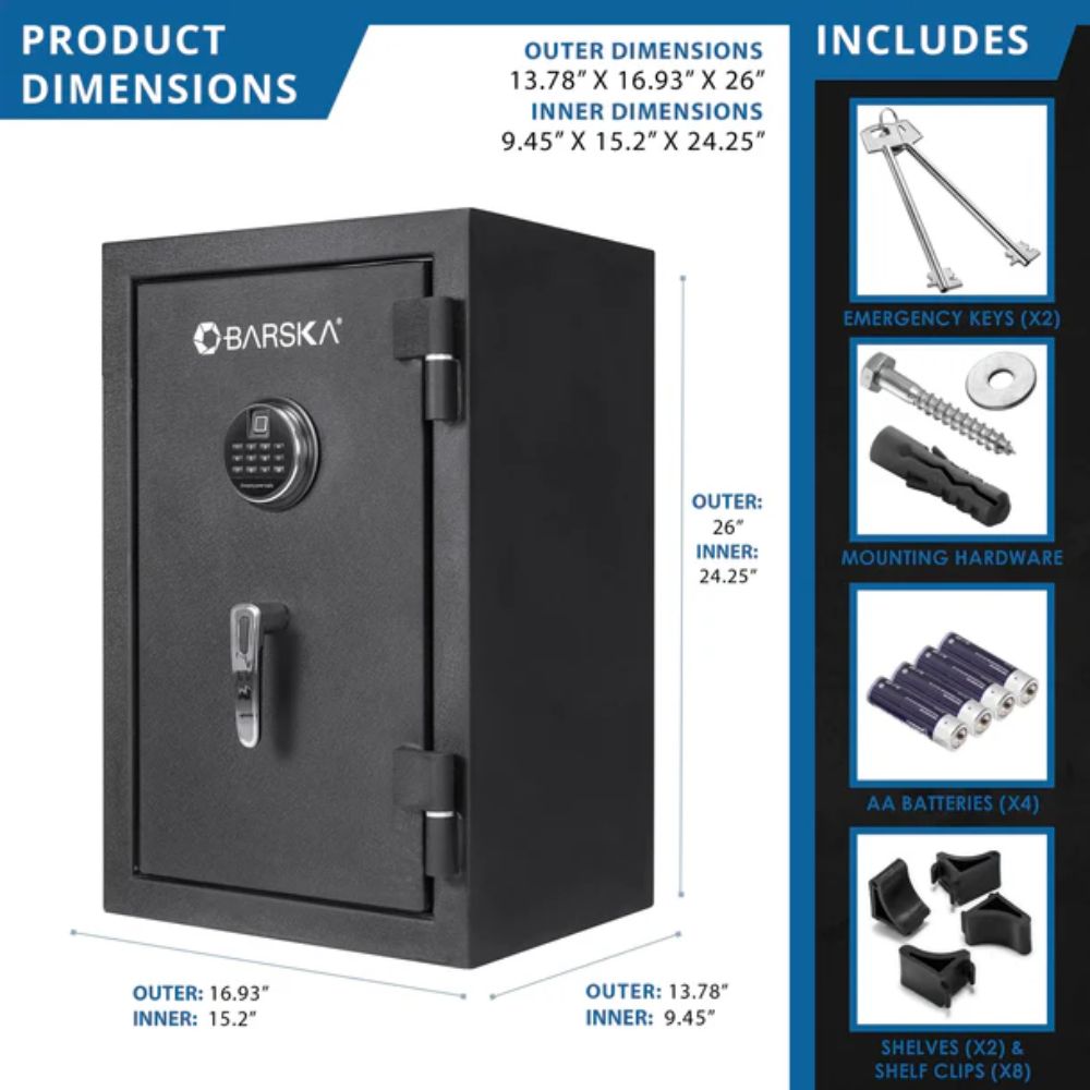 Barska 2.02 Cu. ft Biometric Keypad Fire Resistant Safe | All Security Equipment