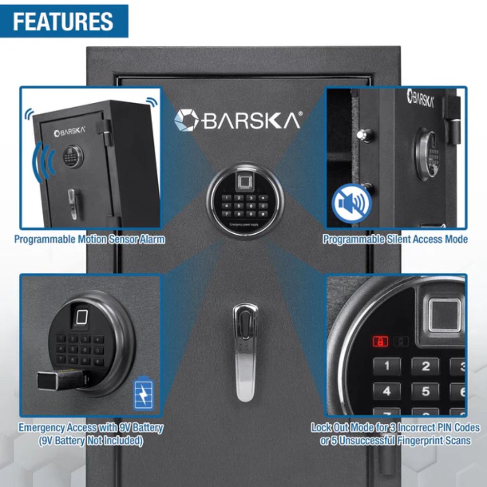 Barska 2.02 Cu. ft Biometric Keypad Fire Resistant Safe | All Security Equipment