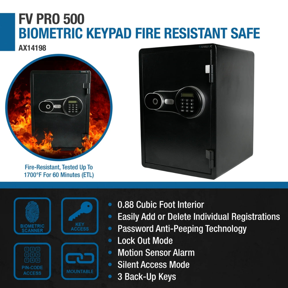 Barska AX14198 FV PRO 500 Biometric Keypad Fire-Resistant Safe | ASE