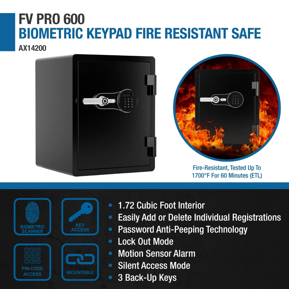 Barska AX14200 FV PRO 600 Biometric Keypad Fire Resistant Safe | ASE