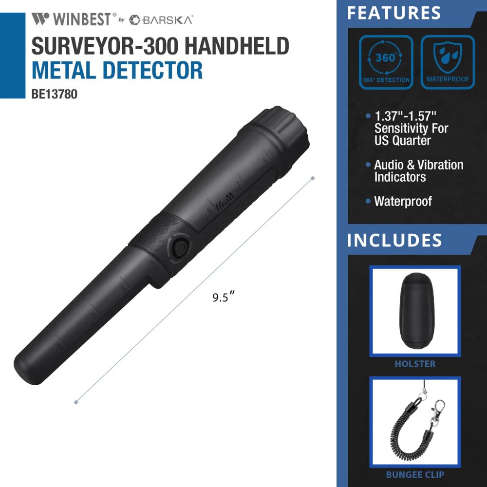 Barska BE13780 Winbest SURVEYOR-300 Waterproof Handheld Metal Detector | All Security Equipment