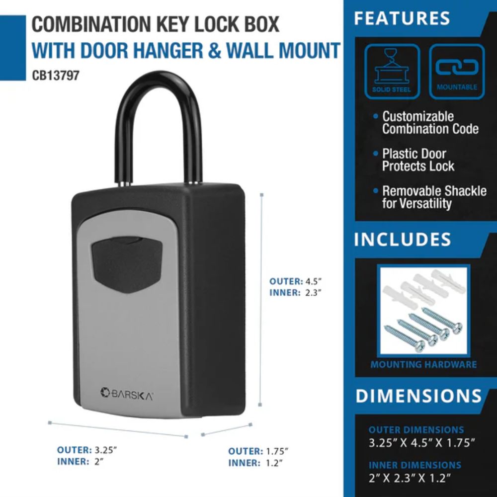 Barska Combination Key Lock Box with Door Hanger and Wall Mount | All Security Equipment