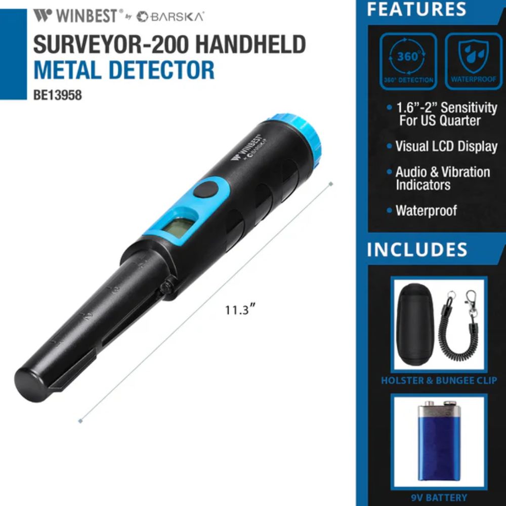 Barska Winbest SURVEYOR-200 Waterproof Handheld Metal Detector | All Security Equipment