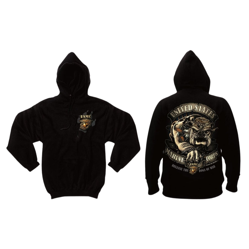 Black Ink U.S.M.C. Bulldog Hooded Pullover Sweatshirt - 1