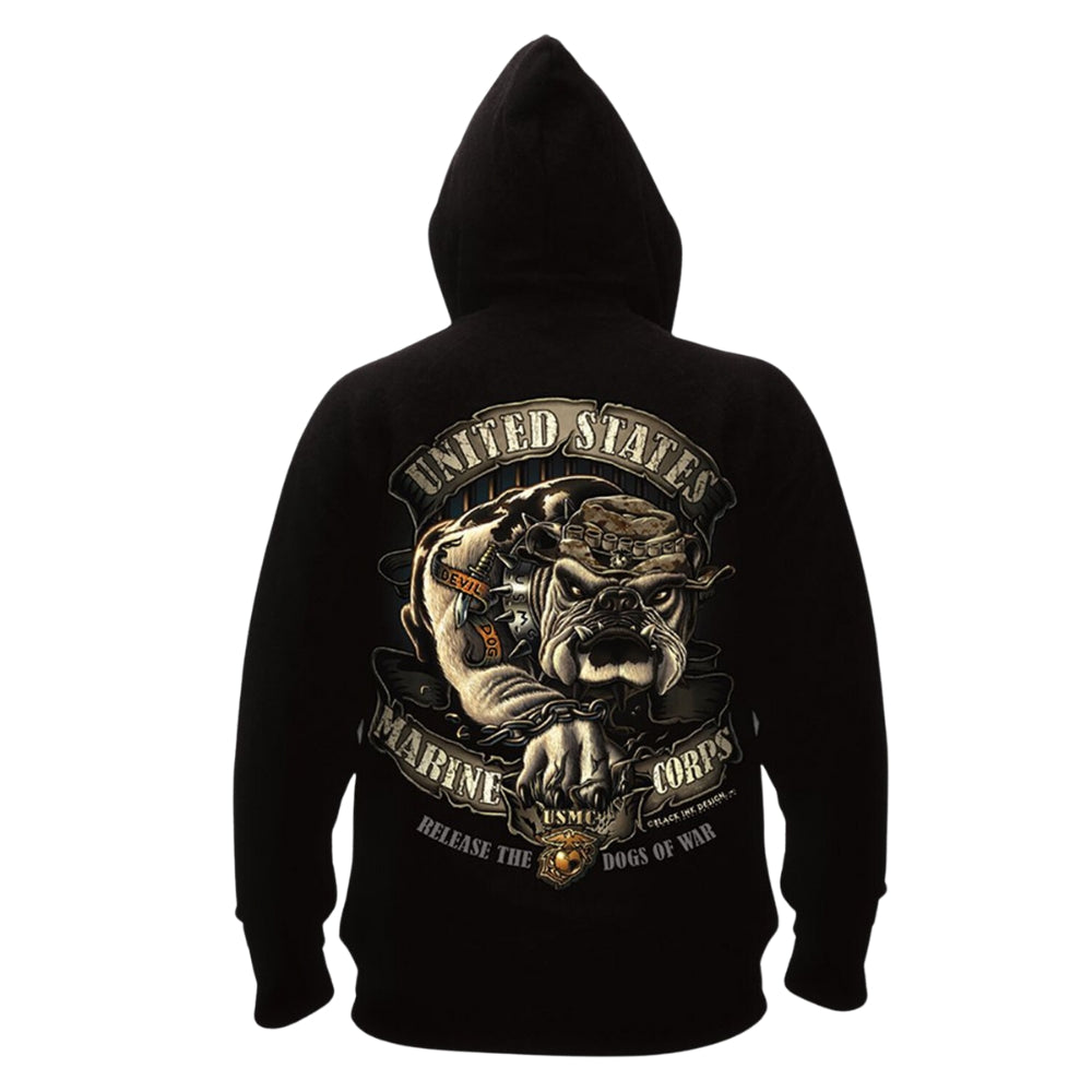 Black Ink U.S.M.C. Bulldog Hooded Pullover Sweatshirt - 2